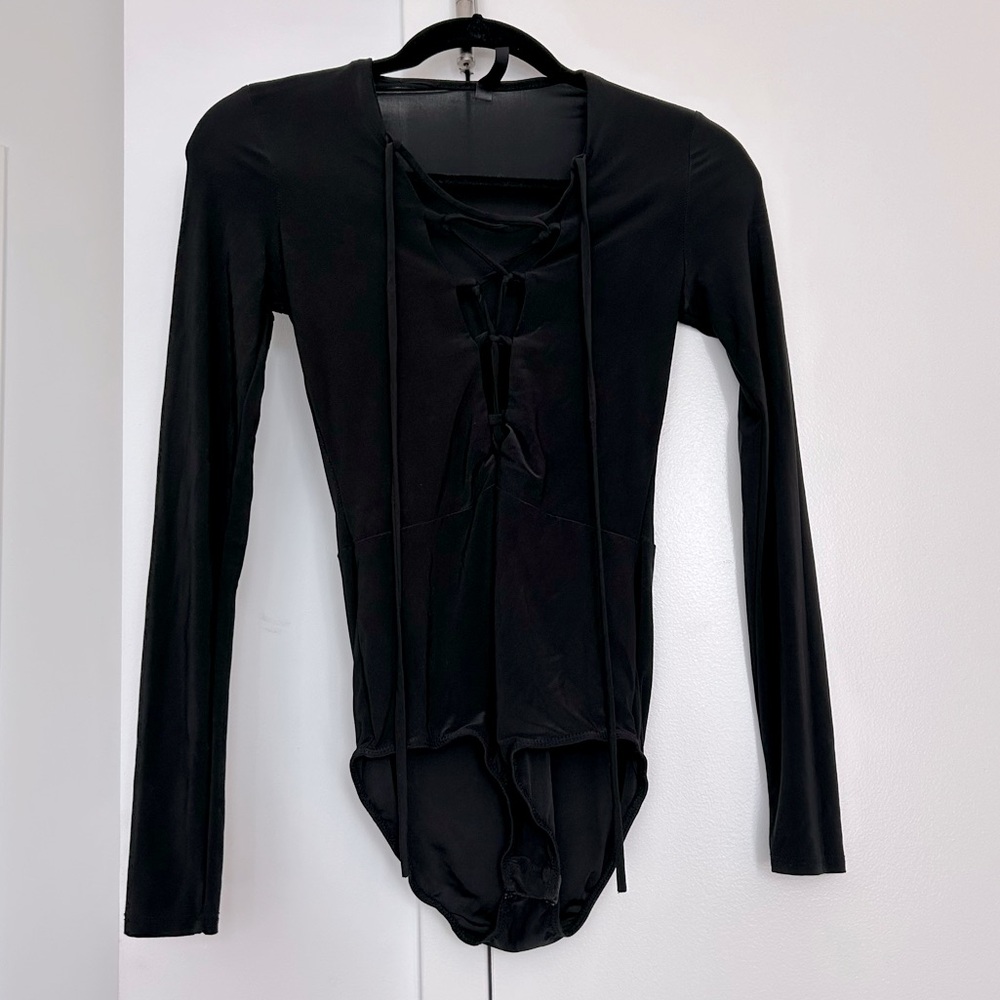 Long Sleeve Deep-V Lace Front Bodysuit